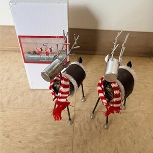 Festive Reindeer Decor Set with Red and Silver Accents with Box.